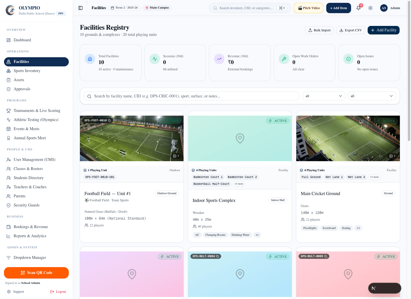 Smart Facility Capacity & Playing Units