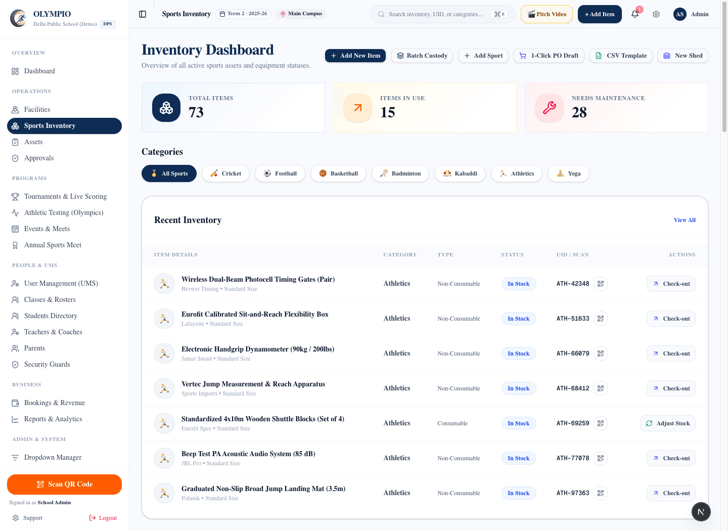 QR Sports Inventory & Custody Lifecycle
